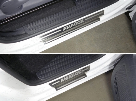 Volkswagen Amarok 2016-Накладки на пороги (лист шлифованный надпись Amarok)